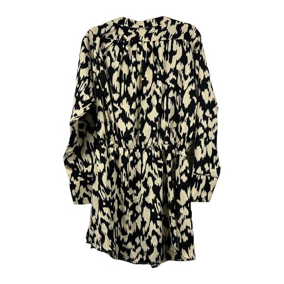 Umgee Ivory Animal Print Embroidered V Neck Faux Wrap Cinched Waist Dress L NEW - Picture 4 of 12